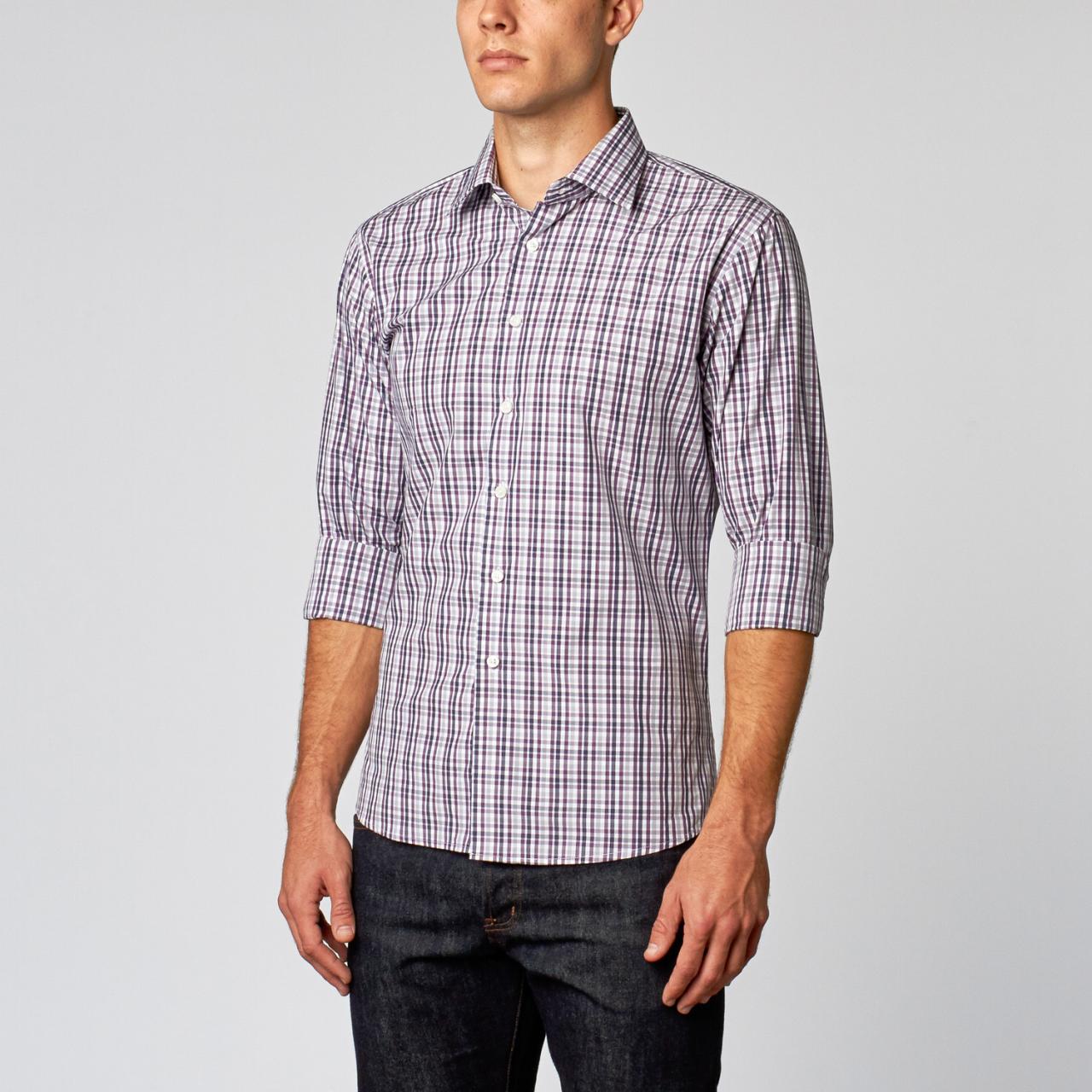 Purple plaid mens dress shirt