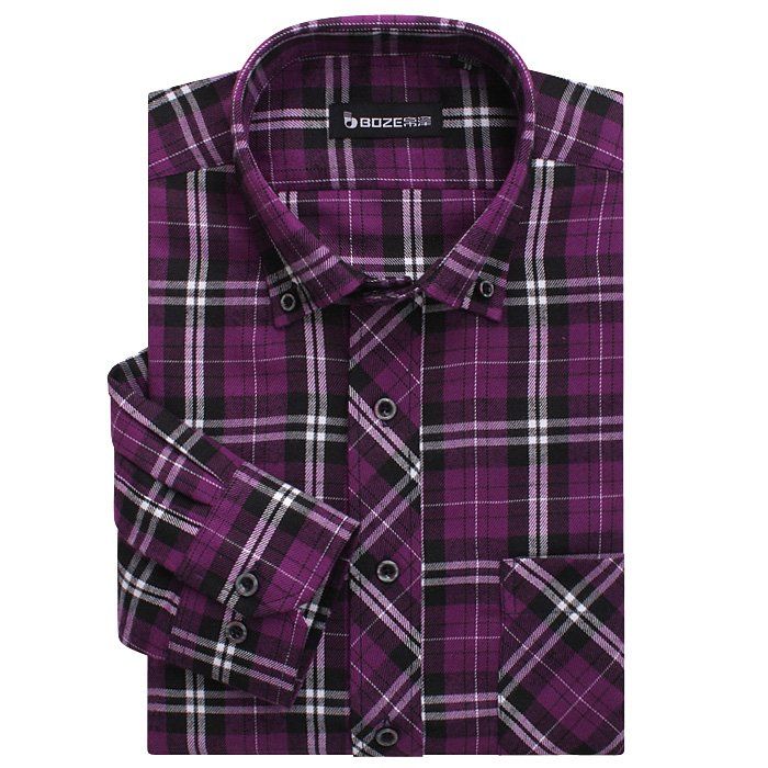 Purple plaid mens dress shirt